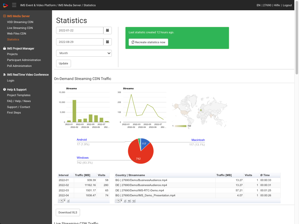 screenshot of IMS Event & Video Streaming Platform